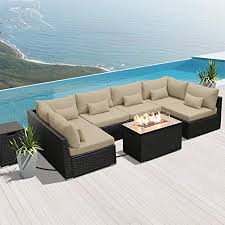 Benefits of fire pit sets. Light Beige Rectangular Table Set Dineli Patio Furniture Sectional Sofa With Gas Fire Pit Table Outdoor Patio Furniture Sets Propane Fire Pit Patio Lawn Garden Patio Furniture Accessories Investinzarzis Tn