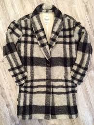 Black And White Coat Madewell Xs Coat Florence Black White Plaid Jacket Wool Blend Sherpa Lined Euc Plaid Jacket White Plaid Sherpa Lined
