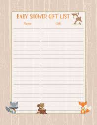 If listed, download and install the featured fonts for your chosen invitation. Baby Shower Gift List Forest Animals Woodland Baby Shower Theme Celebrate Life Crafts