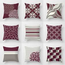Burgundy Wine Beige Gray Decorative Pillow Covers Geometric Floral Throw Pillow Case Burgundy Pillows Burgundy Decorative Pillows Burgundy Living Room