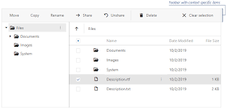 The jquery javascript library is best known for its use working with html, but you can also use it to process xml. Documentation 21 1 Devextreme Javascript File Manager Toolbar File Selection Items
