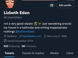 TW Pornstars - Lizbeth Eden. Twitter. one million followers? more like one  million friends to. 1:25 AM - 1 Jun 2022