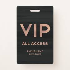 Vip Modern Faux Rose Gold On Black All Access Badge Zazzle Com In 2020 Custom Holiday Card Badge White Elephant Gifts Funny