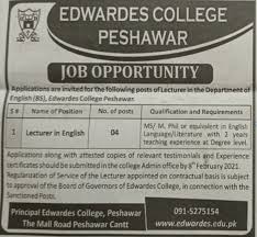 Apply for lecturer jobs today! Edwardes College Jobs 2021 Advertisement Paper Pk