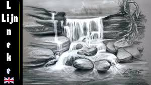 Drawing A Waterfall In Charcoal And White Pastel With Lineke Lijn Waterfall Sketch Waterfall Drawing Landscape Sketch