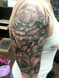 Butterflies And Roses Half Sleeve By Mike Clave Of Thoughtcrime Tattoo In Portland Or Www Thou Rose Half Sleeve Rose And Butterfly Tattoo Butterfly Tattoo