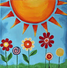 Sun And Flowers Painting ציורי ילדים Kids Canvas Art Kids Canvas Painting Art Drawings For Kids