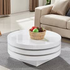 Triplo Rotating Coffee Table Round In White High Gloss Furniture In Fashion Round Coffee Table White Gloss Coffee Table Coffee Table White