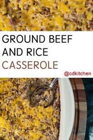 An Easy Family Favorite Ground Beef Is Mixed With Onion Soup Mix Cream Of Mushroom Soup Onion And Rice And Baked In A Cassero Recipes Food Casserole Dishes