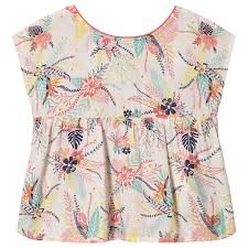 What will you say about this floral print blouse design that has been beautifully decorated with pearl work? Carrement Beau Tropical Floral Print Blouse White Babyshop Com