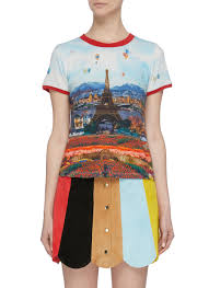 Women's blazers & suit jackets; Alice Olivia Cotton Rylyn Paris Graphic Print Ringer T Shirt In Blue Lyst