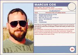 2015 Sundance Trading Card Series: #29. Marcus Cox (Tangerine)