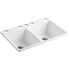 Looking for the best undermount kitchen sink? Kohler Deerfield Undermount Cast Iron 33 In 5 Hole Double Bowl Kitchen Sink In White K 5873 5u 0 The Home Depot