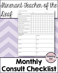 Monthly Consult Checklist For Itinerant Teacher Of The Deaf And Hard Of Hearing Deaf Education Keep Track Teacher Checklist Deaf Education Teacher Name Signs