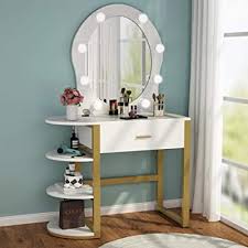 Dressing table with lit mirror. Buy Tribesigns Vanity Table With Lighted Mirror Makeup Vanity Dressing Table With 8 Lights And Drawer Storage Shelves For Women And Girl Dresser Desk Vanity Set For Small Space Bedroom Gold And White