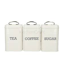 Typhoon rippled metal tea coffee sugar canister set & bread bin crock set green. Kitchencraft Living Nostalgia Tea Coffee Sugar Canisters In Gift Box Steel Antique Cream Lovello Collections Brands Collections Kitchencraft