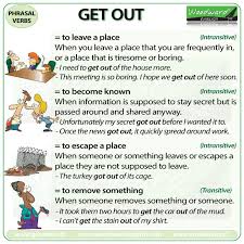 Get Out Meaning And Examples Of This English Phrasal Verb Esl Esol Phrasalverbs Woodward English Learn English English Writing Skills