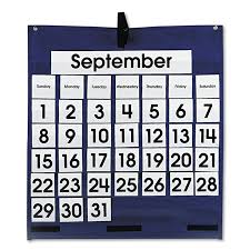 carson dellosa publishing cd 5605 monthly calendar 43 pocket chart with day week cards blue 25 x 28 1 2