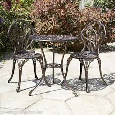 Bronze Bistro Set Aluminium Cast Iron Table Chairs Garden Patio Yard Metal Round Cast Iron Garden Furniture Bistro Table Outdoor Bistro Set