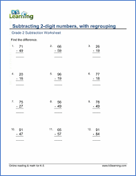We'll work on this more another day. Grade 2 Worksheet Subtract 2 Digit Numbers With Regrouping K5 Learning