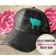 Cow High Ponytail Cap Women S Cow Hat Cow Baseball Cap Etsy Cow Hat Cow Birthday Hats