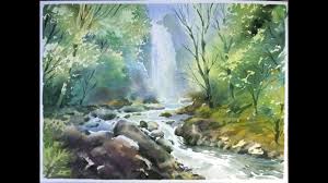 Watercolor Landscape Painting Forest Waterfall Watercolor Landscape Paintings Landscape Paintings Watercolor Landscape