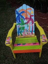 Items Similar To Tropical Adirondack Chair Handcrafted Hand Painted Flamingo Beach Paradise Palms On Etsy Tropical Adirondack Chairs Adirondack Chair Art Chair