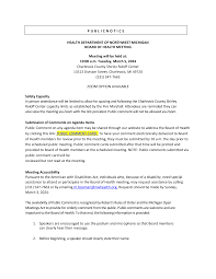 P U B L I C N O T I C E HEALTH DEPARTMENT OF NORTHWEST MICHIGAN BOARD OF  HEALTH MEETING Meeting will be held at: 10:00 a.m. Tu