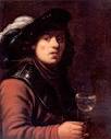 Portrait of a soldier, holding a glass of wine by Rembrandt van ...