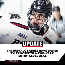 The #Sabres  have signed forward Tyler Kopff (@tylerkopff)  to a  two-year, entry-level deal. Kopff, 21, had nine goals, 28 points through 32  games played with Brown University (NCAA)  this