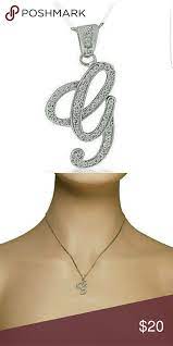 Letter G Cursive Initial Cz Pendant Sterling Silve Jewelry Design Necklace Cz Pendant Pendant