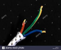Three Core Cable With Brown Live Wire Green And Yellow Earth Wire And Stock Photo Alamy