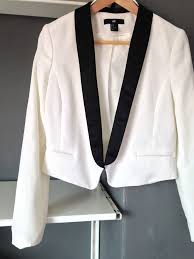 Black And White Blazer Womens White Cropped Blazer Black Satin Lapel Tuxedo Womens Jacket H M White Blazer Women Jackets For Women Tuxedo Women