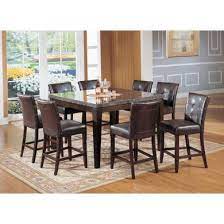A convenient storage pedestal base features a cabinet door with stemware racks and space to store wine and other entertaining items inside. Acme Danville 7 Pc Marble Top Square Counter Height Dining Table Set In Espresso By Dining Rooms Outlet