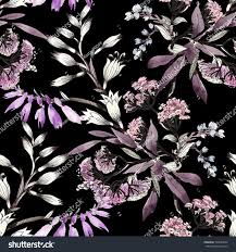 Hand Drawn Seamless Pattern With Purple Summer Flowers On Black Backgroundseamless Pattern Hand Drawn How To Draw Hands Seamless Patterns Purple Backgrounds