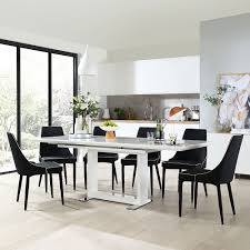 Classic cream stone grey cloud grey night black french beige. Tokyo White High Gloss Extending Dining Table With 8 Modena Black Fabric Chairs Furniture And Choice