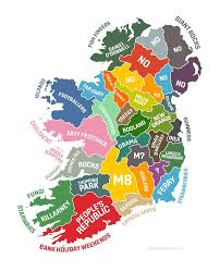 Stereotypical Map Of The Counties Of Ireland Entire Island But Major Emphasis On Republic Counties Counties Of Ireland Ireland Map Map