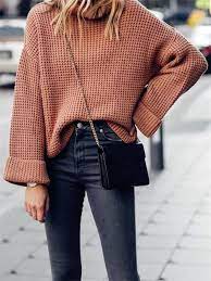 2019 Fashion Outfit Ideas New Coffee Print Polo Neck Long Sleeve Fashion Pullover Sweater Zkkoo Fall Fashion Coats Fashion Womens Fashion