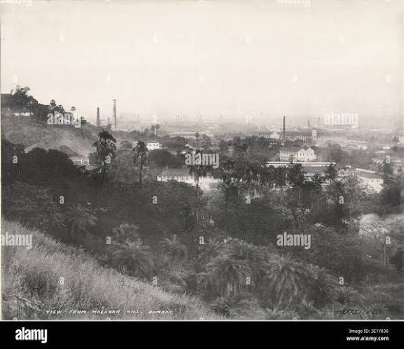 A panoramic view of Bombay taken from Chinchpoogly Hill, looking towards Cumballa Hill and Warli. c.1870s. Watercolour. Source: WD 3822. Author: Griffiths, Linette Rebecca Stock Photo - Alamy