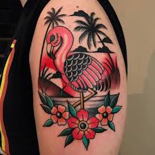 Another Flamingo Today So Much Fun Thank You Matt Traditionaltattoo Traditionaltattoos Oldlin Flamingo Tattoo Traditional Tattoo Beach Body Art Tattoos