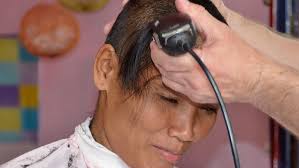 Woman barbershop buzzcut