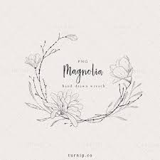 Flower Wreath Clipart Black And White Magnolia Wreath Png Etsy In 2020 Clipart Black And White Wreath Clip Art Clip Art