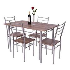 Giantex Modern 5 Piece Dining Table Set For 4 Chairs Wood Metal Kitchen Breakfast Furniture Shall Kitchen Table Settings Metal Dining Room Metal Dining Chairs