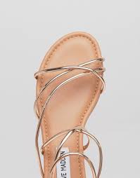 Women's high stiletto open toe strappy dress pump heel sandals. Steve Madden Sapphire Rose Gold Strappy Flat Sandals In Metallic Lyst