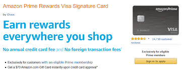 The amazon prime rewards visa signature from chase is the card for amazon prime members. Amazon Prime Rewards Visa Signature 70 Gift Card Bonus Up To 5 Cash Back
