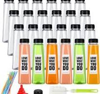 24 Pack 12oz Empty PET Plastic Juice Bottles with Leak-Proof Caps Lids,  Reusable Clear Water Bottle Food Grade Bulk Beverage Containers for Juicing  ...