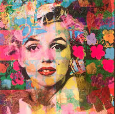 MIXED MEDIA SU TELA GIULIANO GRITTINI ' MARILYN FLOWERS ART ' dimensioni L  80 x H 90 cm.