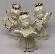 Porcelain Singing Angels Playing Instruments Set Of 3 White Etsy In 2021 Angel Vintage Porcelain Gold Trim