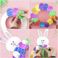Make a paper plate easter bunny with two small paper plates, cotton balls, and wiggly eyes. How To Make A Paper Plate Easter Egg Wreath Easy Easter Craft For Kids Ostern Geschenke Basteln Basteln Ideen Ostern Ostern Hasen Basteln