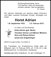 Traueranzeigen von Horst Adrian